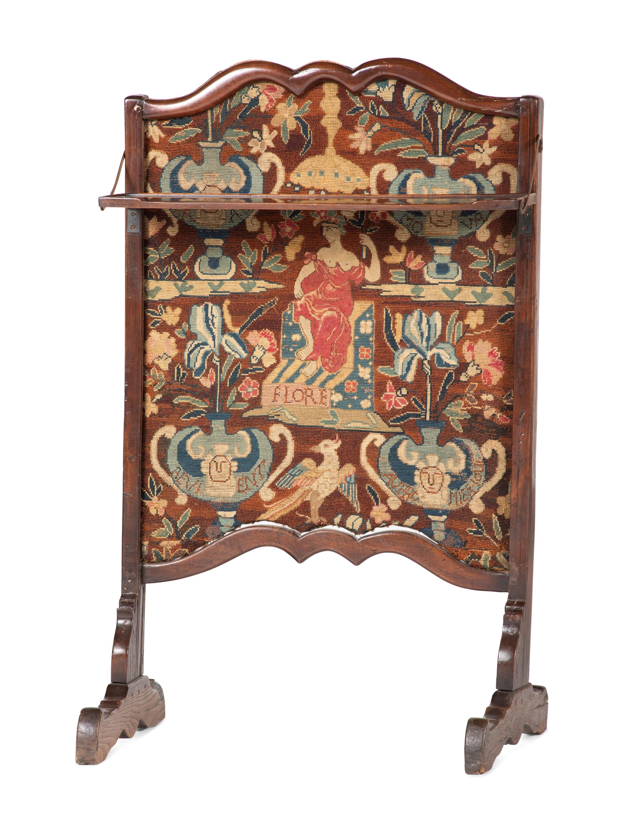 A French Mahogany Needlepoint Inset Fire Screen