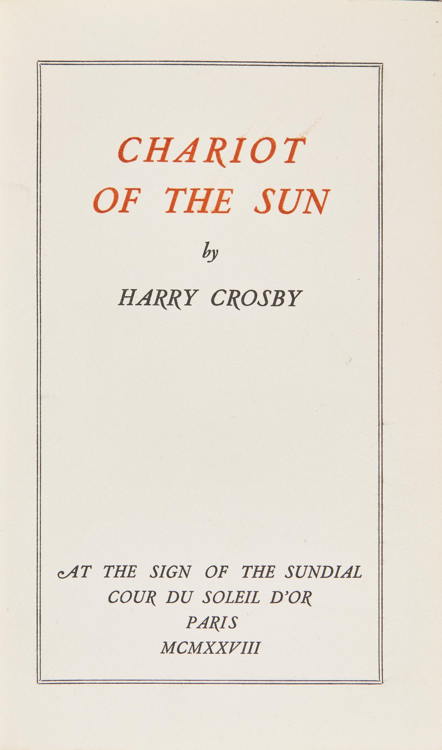 [Black Sun Press] Crosby, Harry. Chariot of the Sun