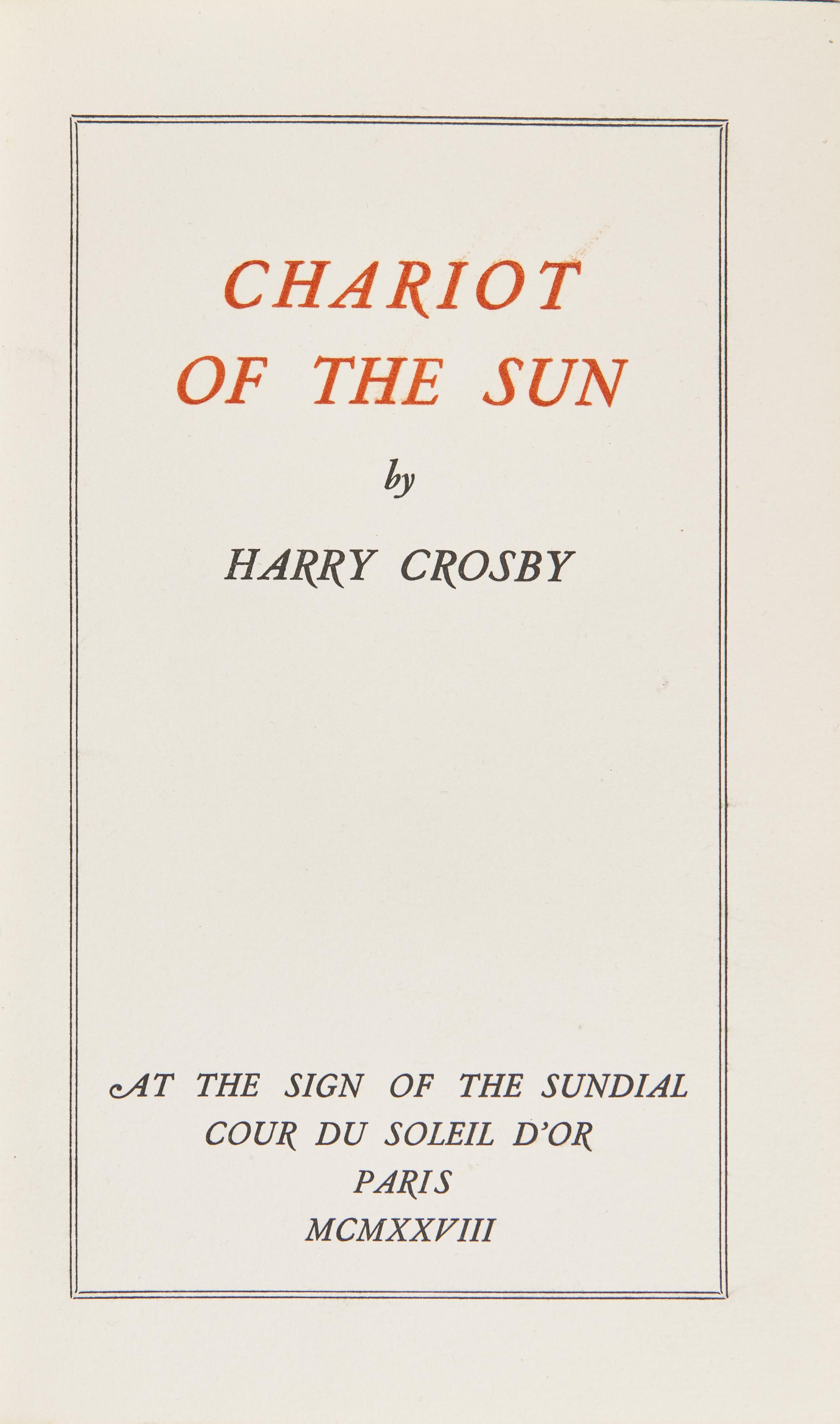 [Black Sun Press] Crosby, Harry. Chariot of the Sun
