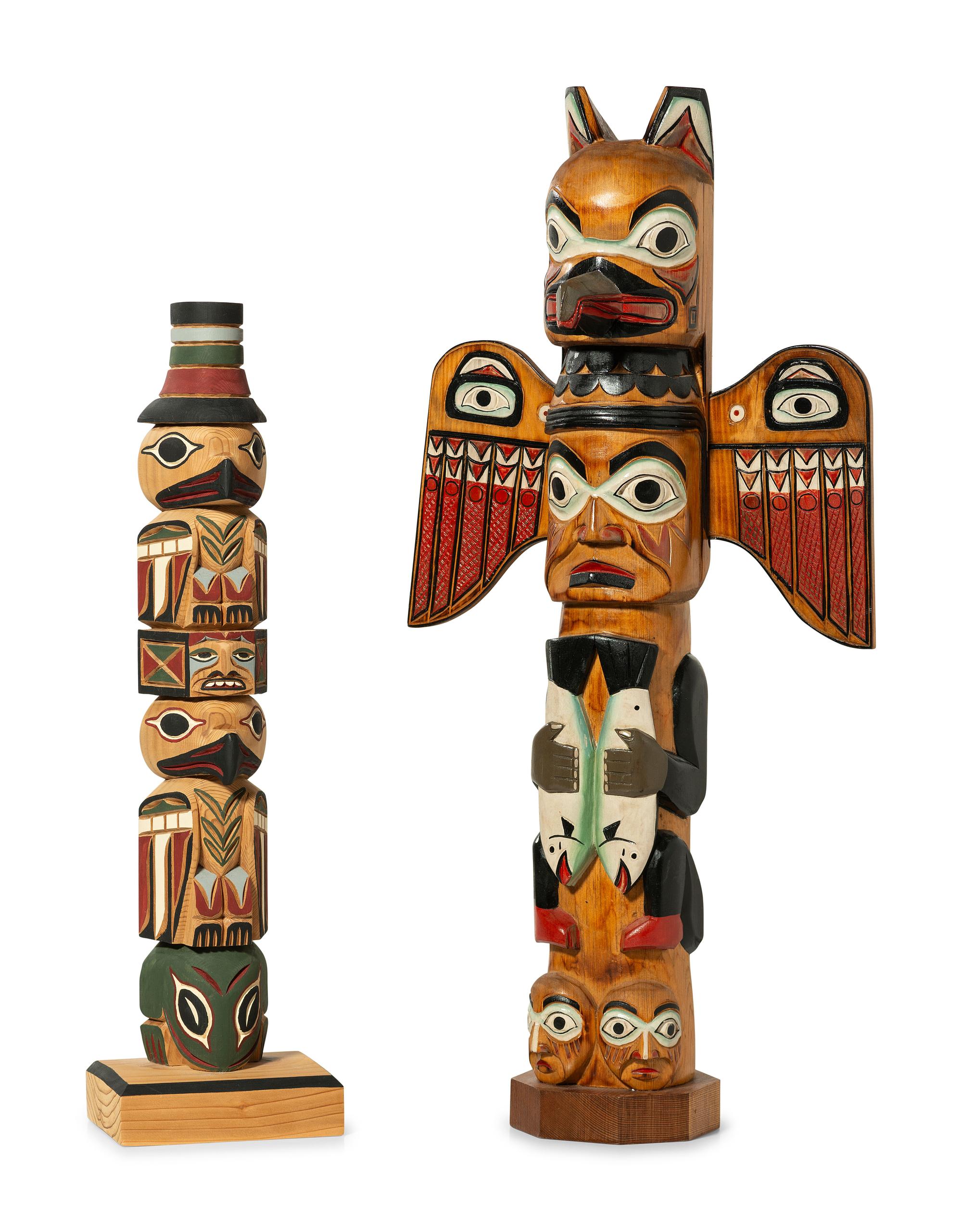 Alaskan Native Carved Model Totem Poles