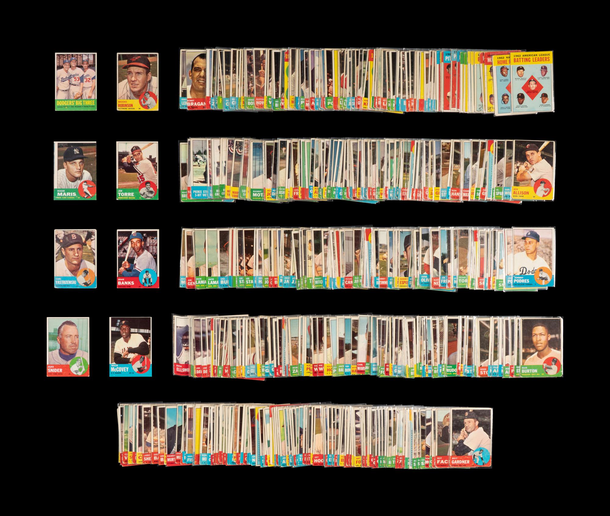 A Shoebox Collection of Over 400 1963 Topps Baseball Cards Including Multiple Hall of Famers and High Numbers,