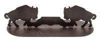 A Pair of Iron Door Stops Depicting Bison in Profile Each height 5 3/4 x width 21 x depth 8 inches.