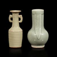Two Chinese celadon-glazed small vases Ming to late Qing dynasty