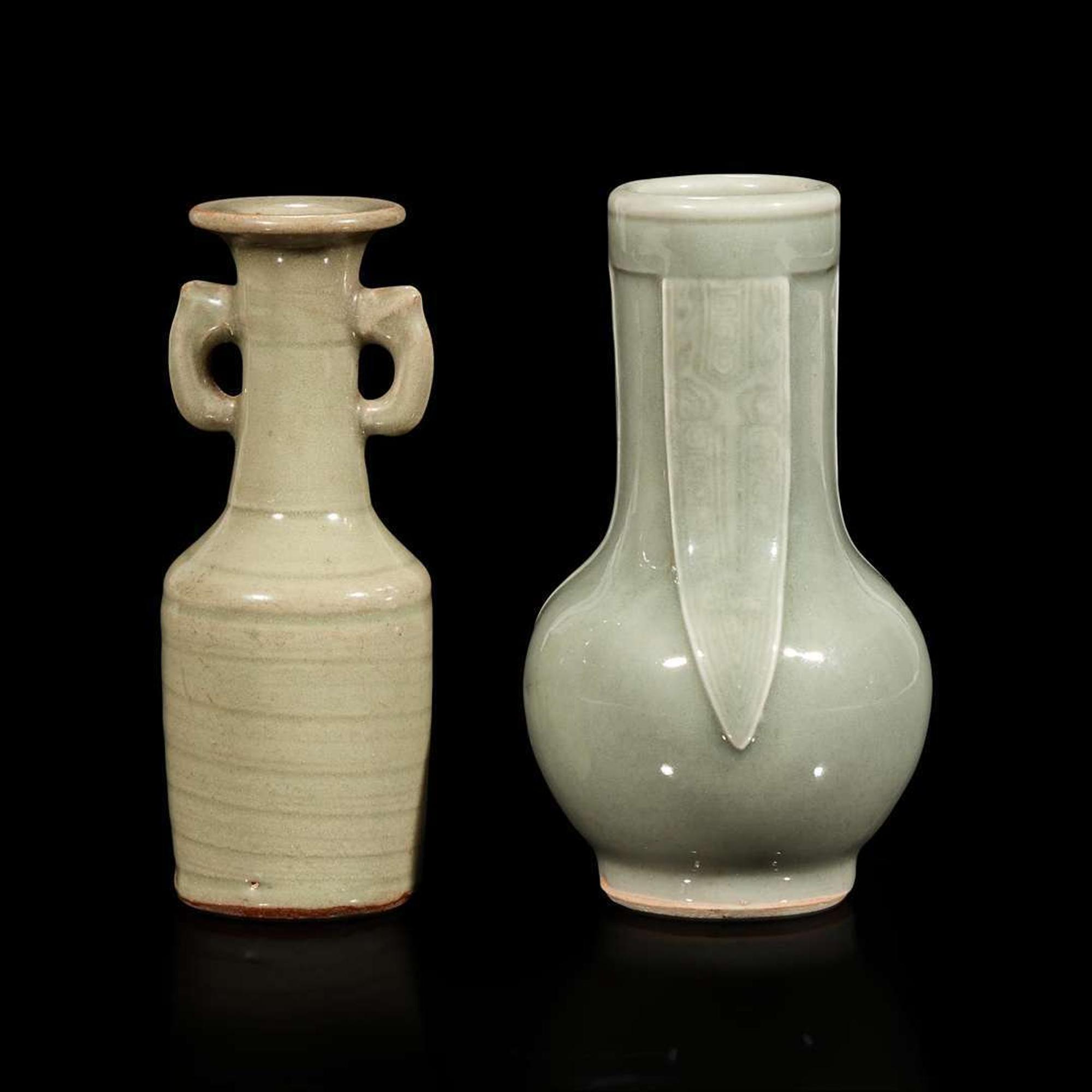 Two Chinese celadon-glazed small vases Ming to late Qing dynasty