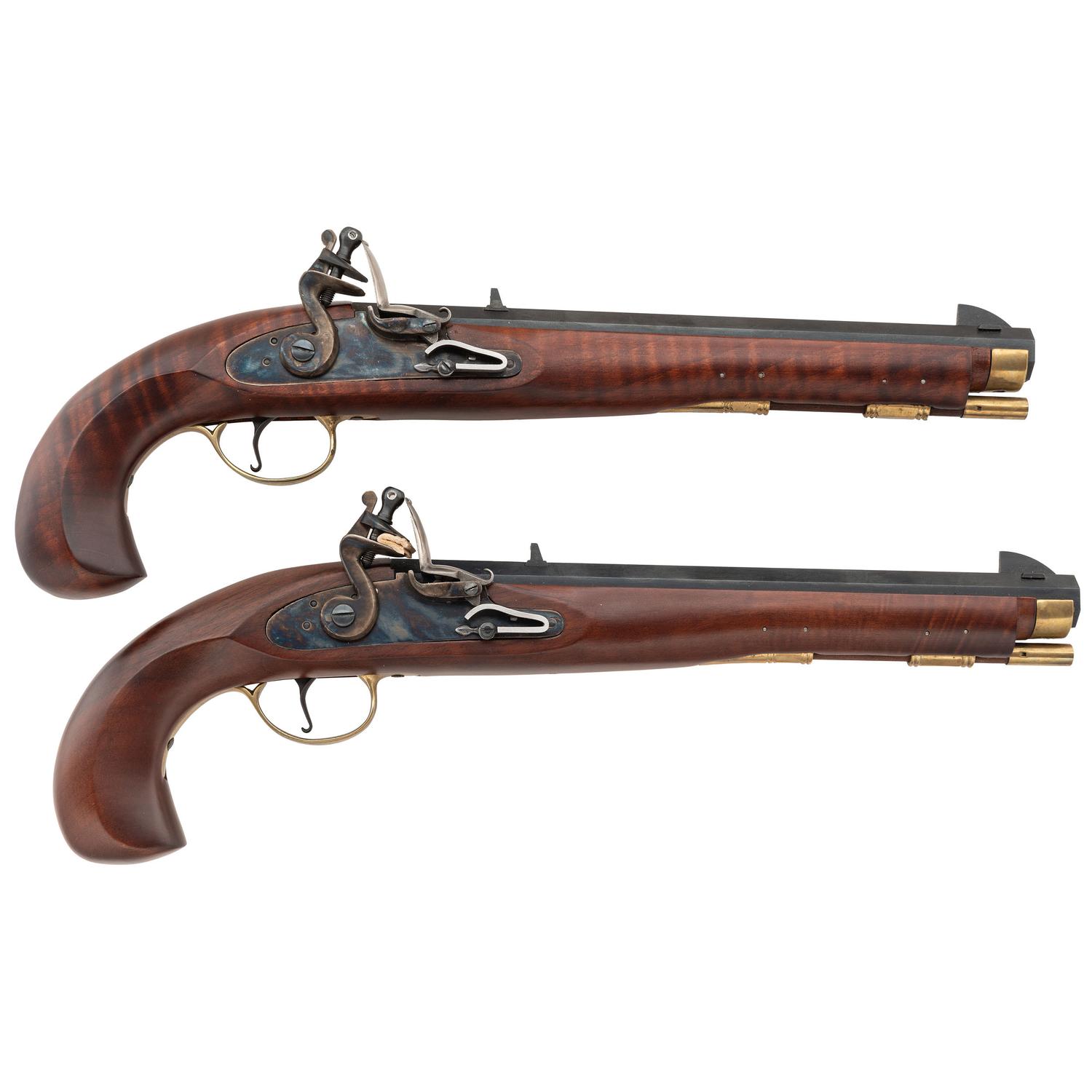Cased Pair of Pedersoli Flintlock Kentucky Pistols with Accoutrements