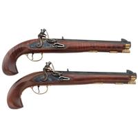 Cased Pair of Pedersoli Flintlock Kentucky Pistols with Accoutrements
