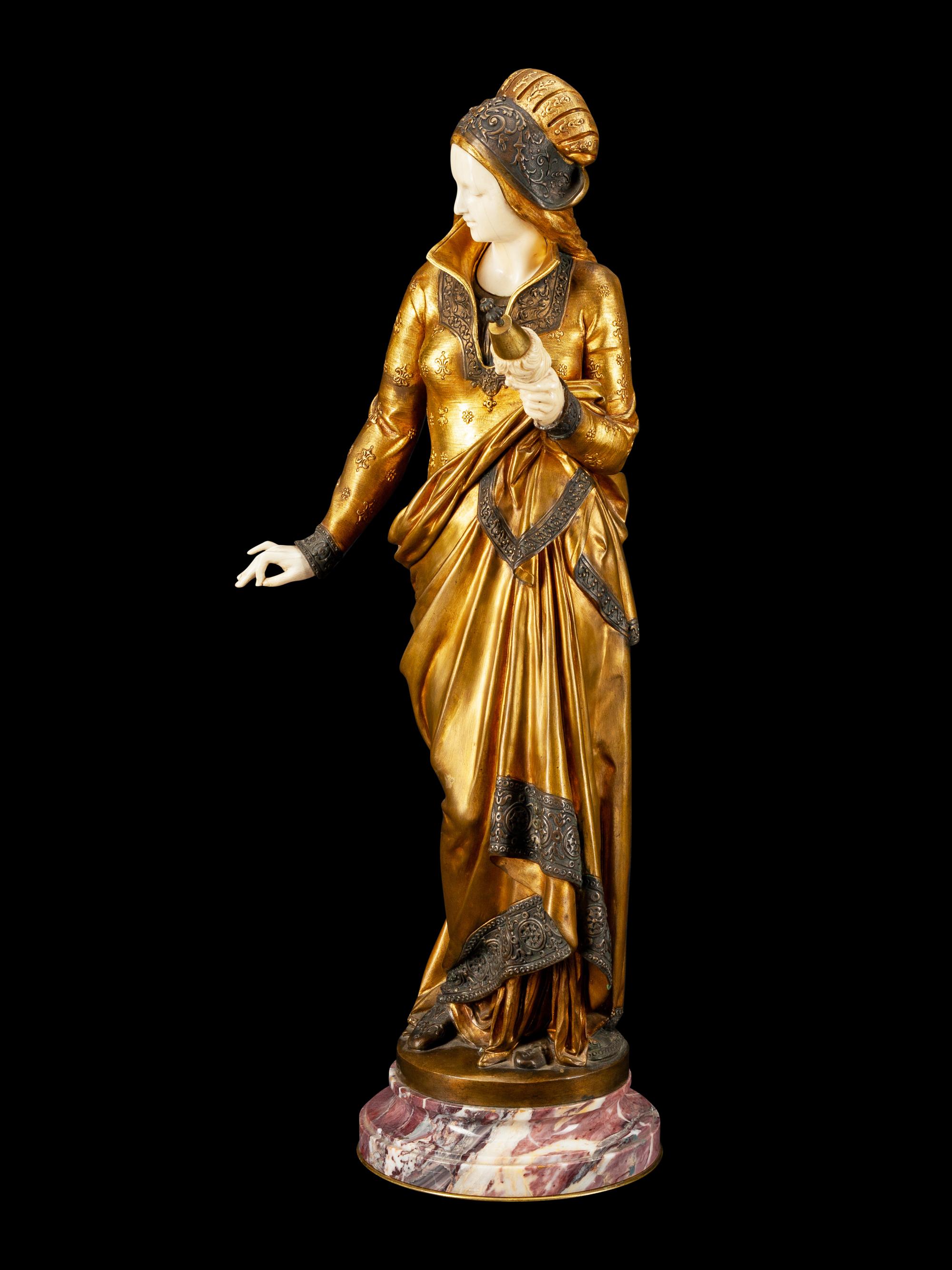 A Silvered and Patinated Bronze Figure of a Woman