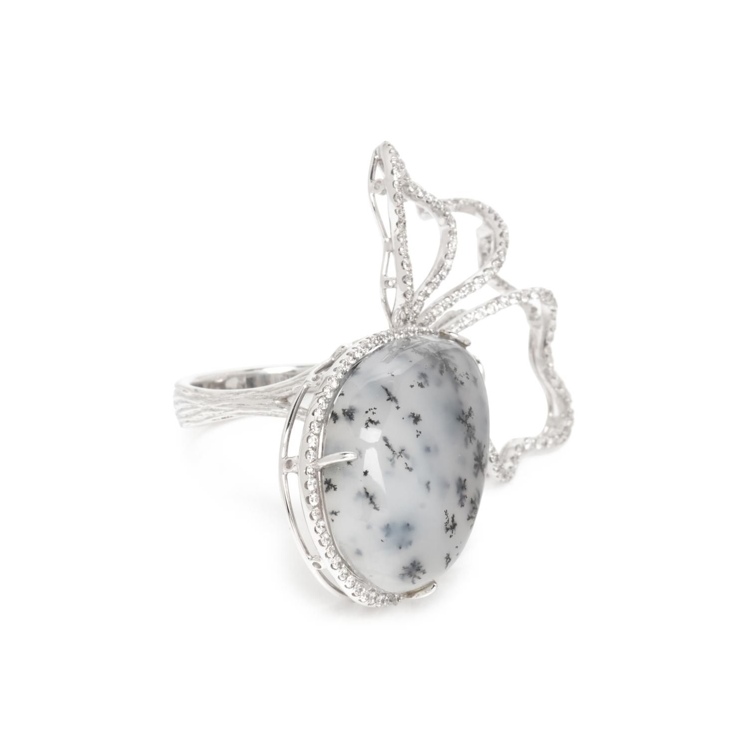 SIFEN CHANG, DENDRITIC OPAL AND DIAMOND RING