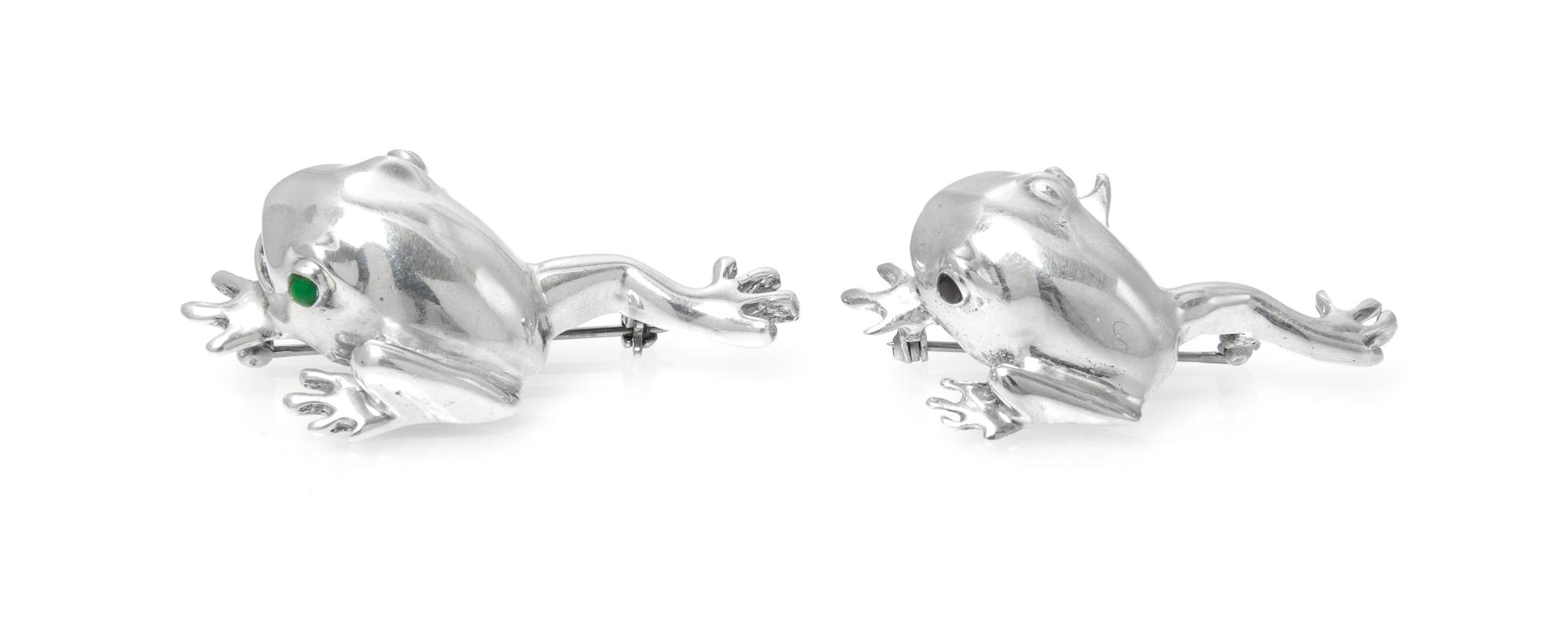 A Pair of Sterling Silver Frog Brooches, 15.30 dwts.