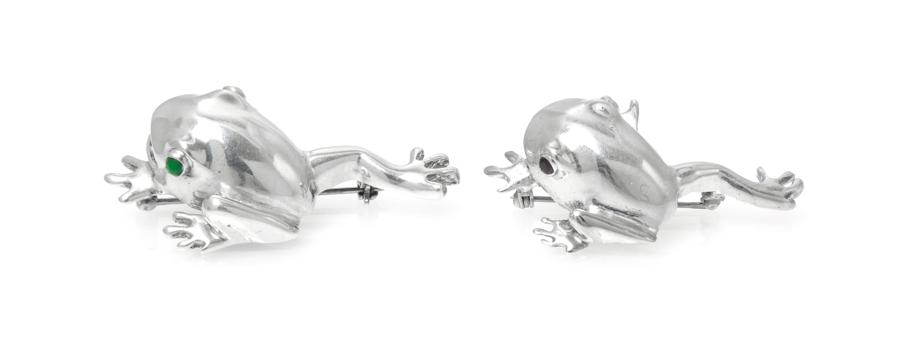 A Pair of Sterling Silver Frog Brooches, 15.30 dwts.