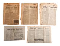 [MISCELLANEOUS PHOTOS AND DOCUMENTS] Lot of 19, including early automobiles, 19th century college catalog, map of Chicago dated Oct. 11, 1871, and more.