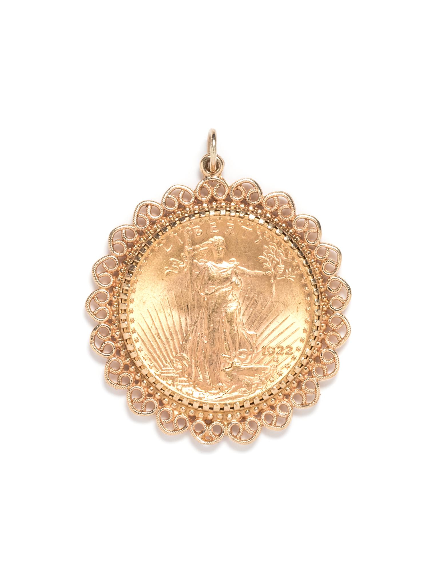 A Yellow Gold and US $20 Liberty Coin Pendant,