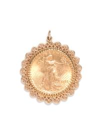 A Yellow Gold and US $20 Liberty Coin Pendant,