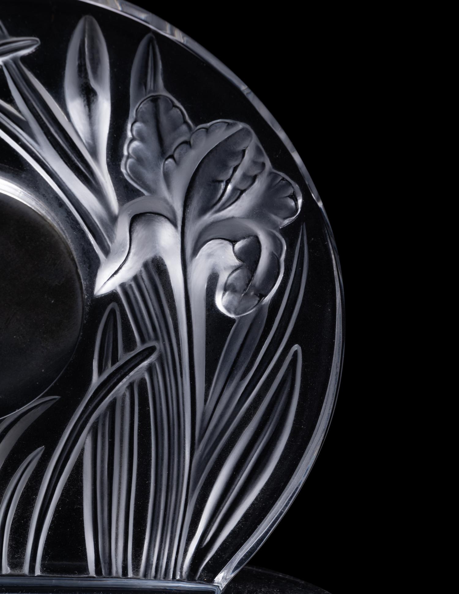 A Lalique Iris Table Clock