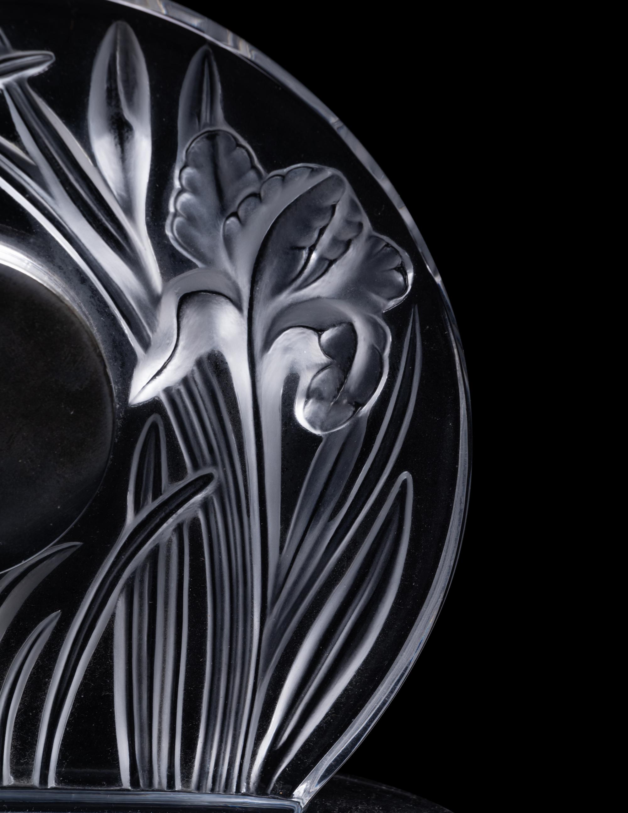 A Lalique Iris Table Clock