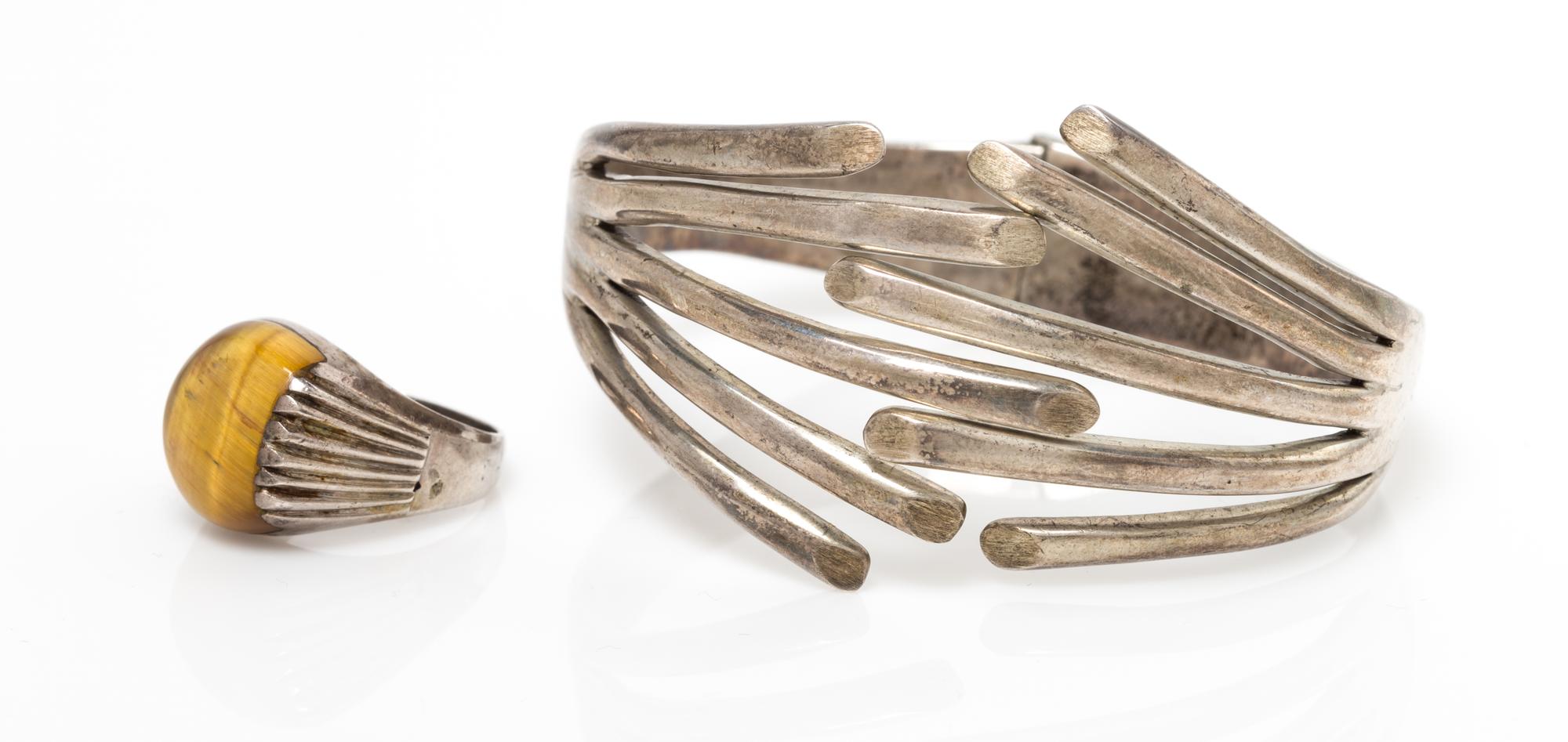 A Collection of Silver and Tiger's Eye Jewelry, 43.30 dwts.