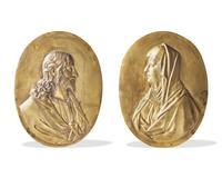 Attributed to Guillaume Dupre (French, c. 1575-1642), Two bronze bas relief plaques depicting Christ and the Virgin Mary, 17th century
