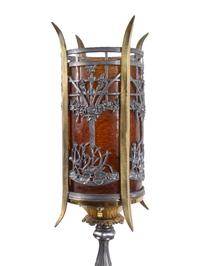 A Pair of Iron and Brass Floor Lamps