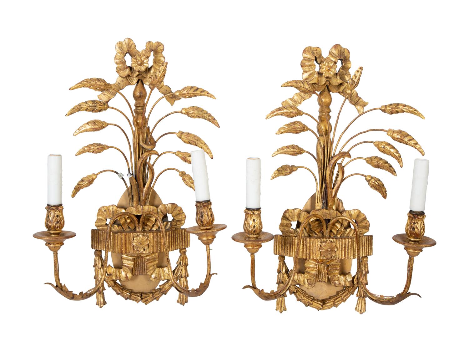 A Pair of Regency Giltwood Two-Light Sconces — 20TH CENTURY