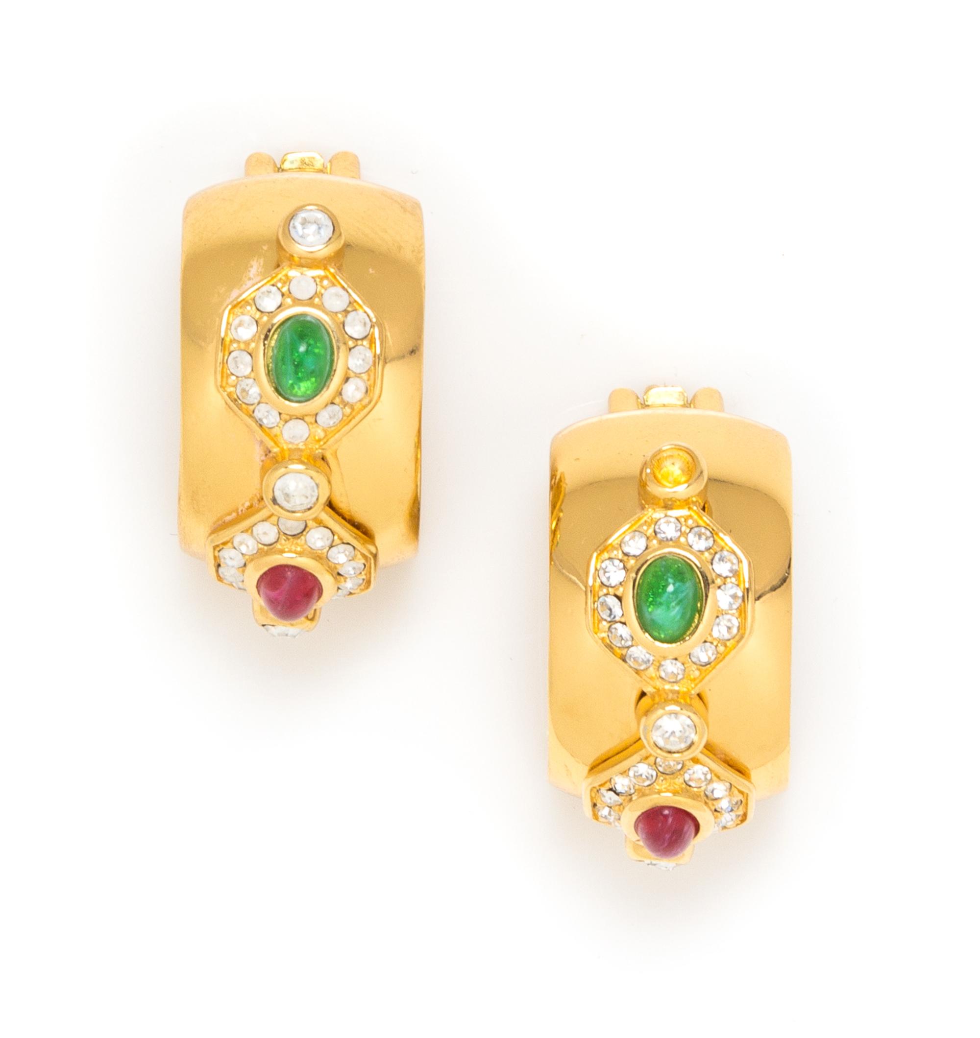 A Pair of Christian Dior Goldtone Earclips, 1" x .75".