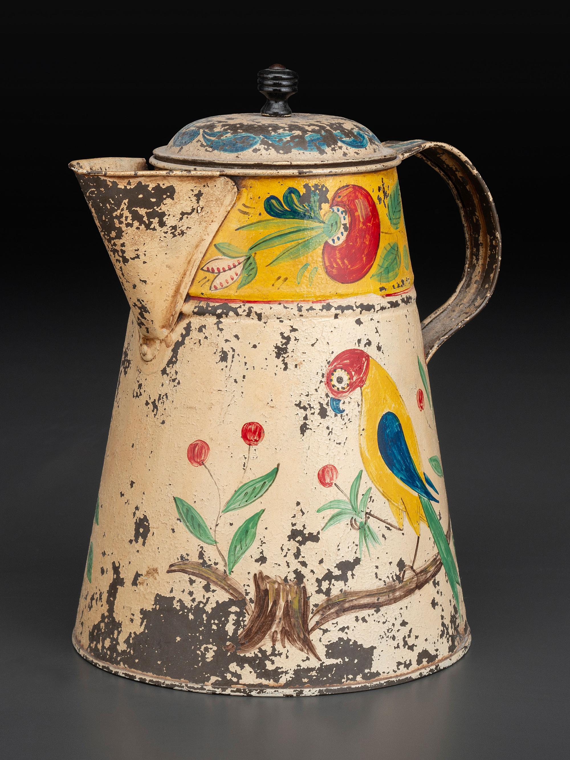 A Paint Decorated Toleware Pitcher