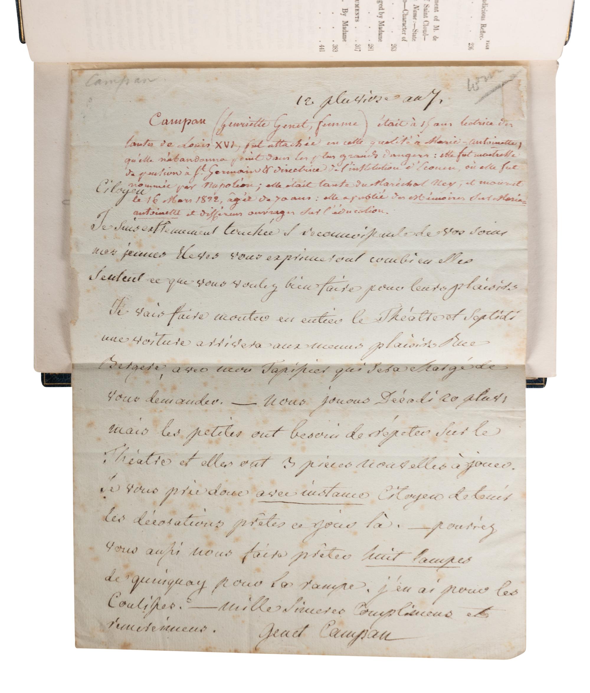 [BINDINGS]. CAMPAN, Jean-Louise Henriette (1752-1822). Memoirs of the Court of Marie Antoinette, Queen of France . London: Henry Colburn, 1843.