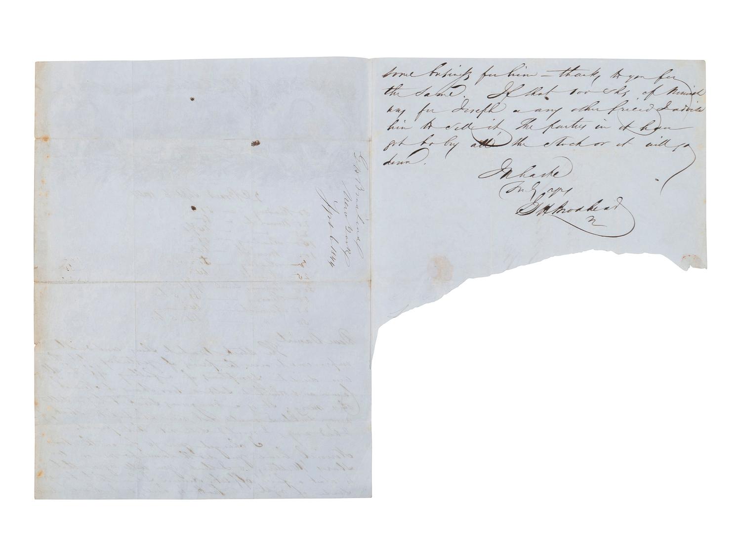 [POLITICS]. Huzza! Huzza! The Country's risin' For Henry Clay and Frelinghuysen . Illustrated letter sheet. New York: Narine & Durant, 1844.