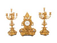 A Louis XVI Style Gilt Bronze Clock Garniture