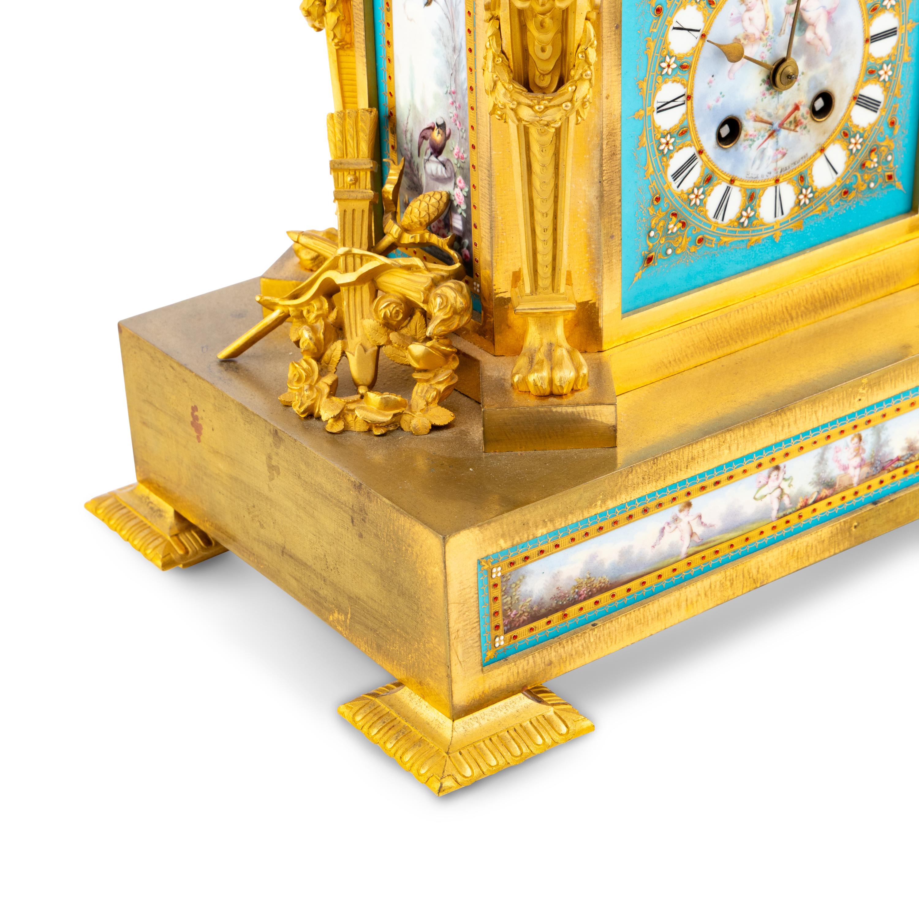 A French Ormolu and Sèvres Style Porcelain Mantel Clock