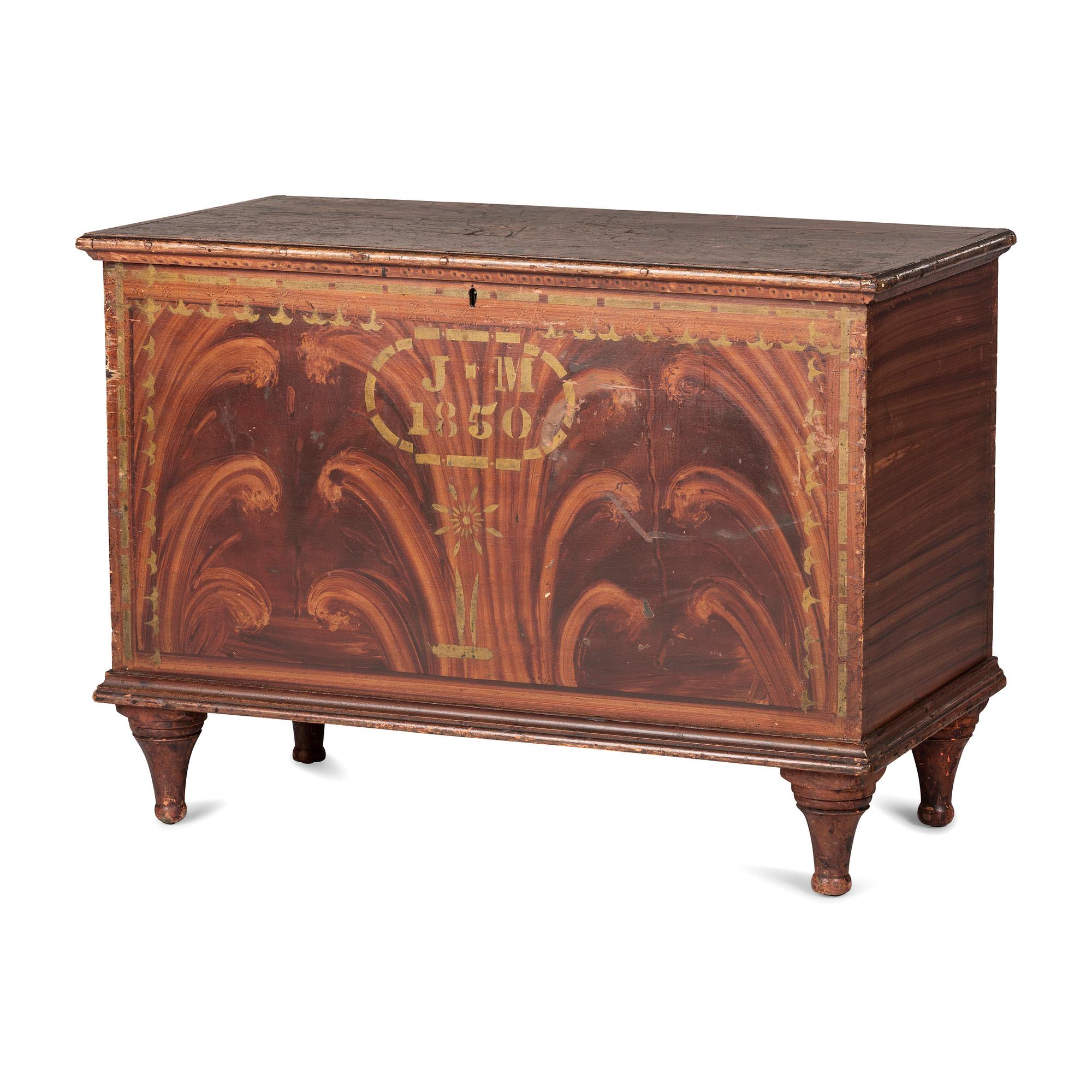 A Wooster, Ohio Grain Painted and Stencil Decorated Poplar Blanket Chest