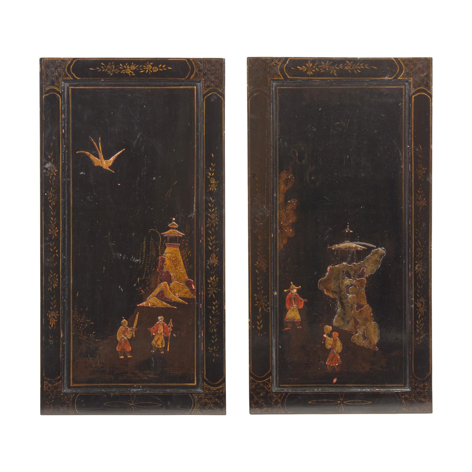 A Pair of Chinese Export Black and Parcel Gilt Lacquer Low Tables