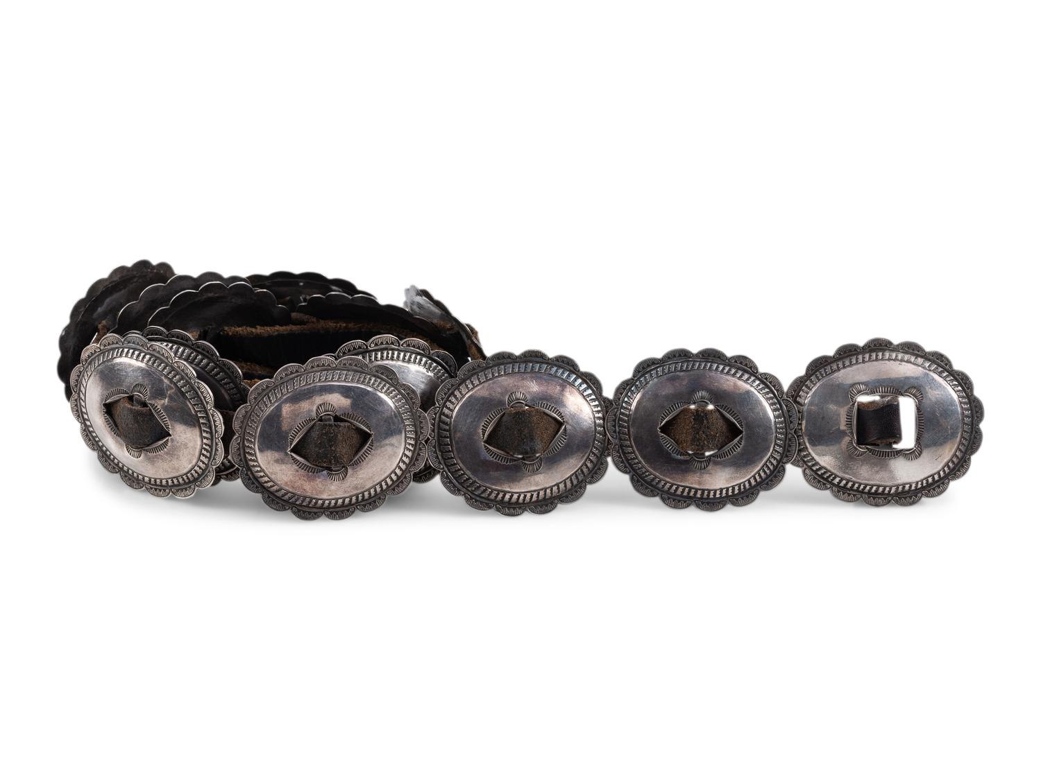 Navajo Stamped Silver Concha Belt