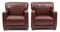 A Pair of Brown Leatherette Arm Chairs Height 32 7/8 x width 32 x depth 32 inches. — 20TH CENTURY