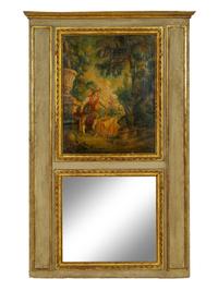 A French Painted and Parcel Gilt Trumeau Mirror