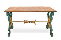 Two Iron and Marble Tables in the Style of Gilbert Poillerat
