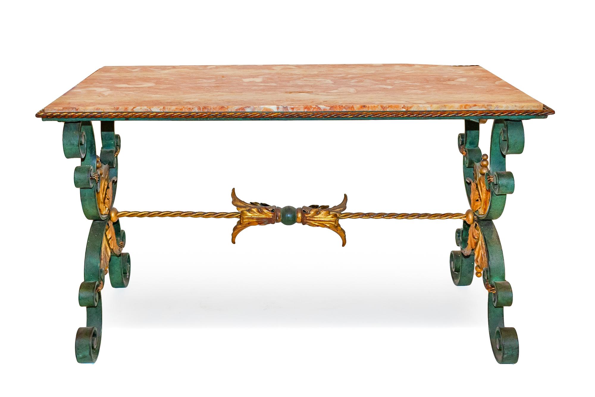 Two Iron and Marble Tables in the Style of Gilbert Poillerat