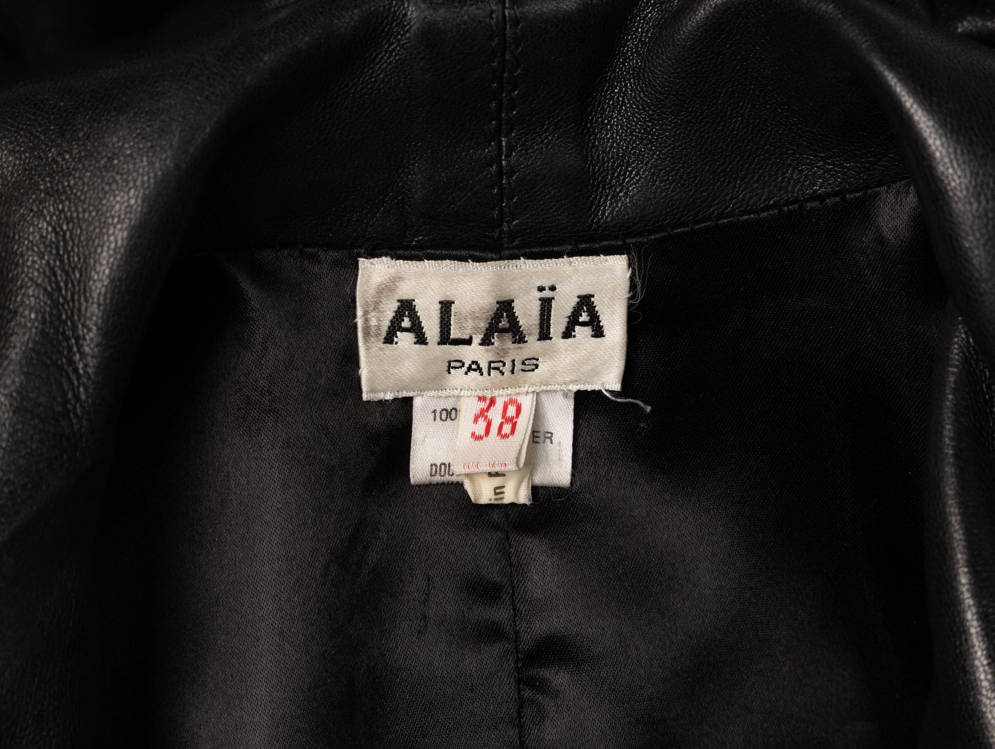 Alaïa, Black Leather Peplum Jacket, 1980s