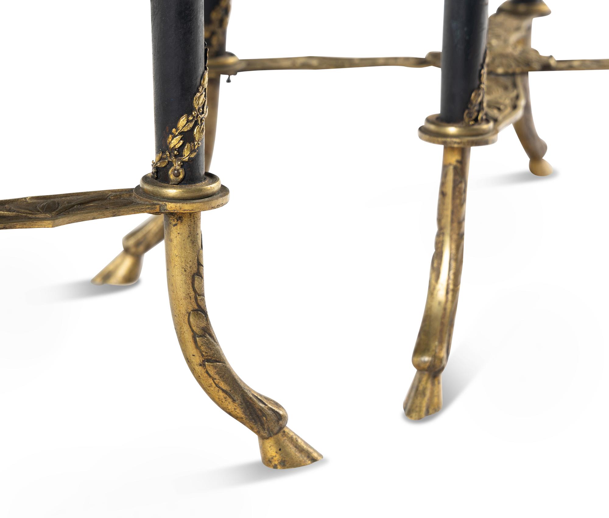 A Pair of French Gilt Bronze, Mahogany and Marble Side Tables