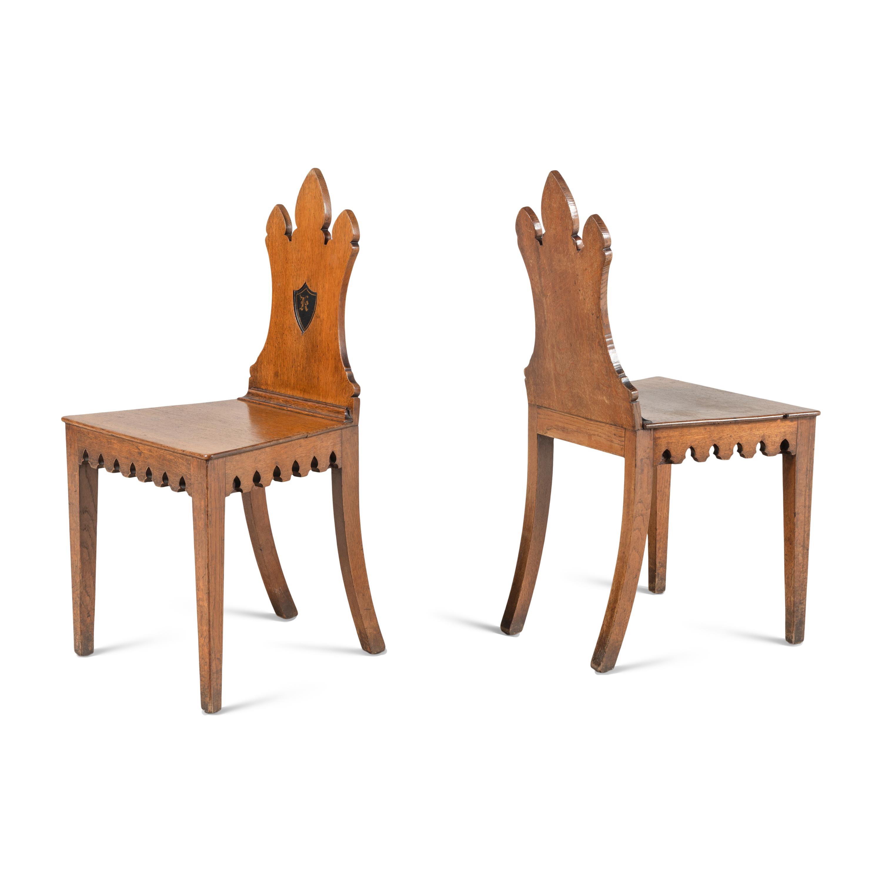 A Pair of English Oak Hall Chairs