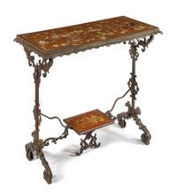 A Chinese Export Mother-of-Pearl Inlaid Huanghuali and Metal Table