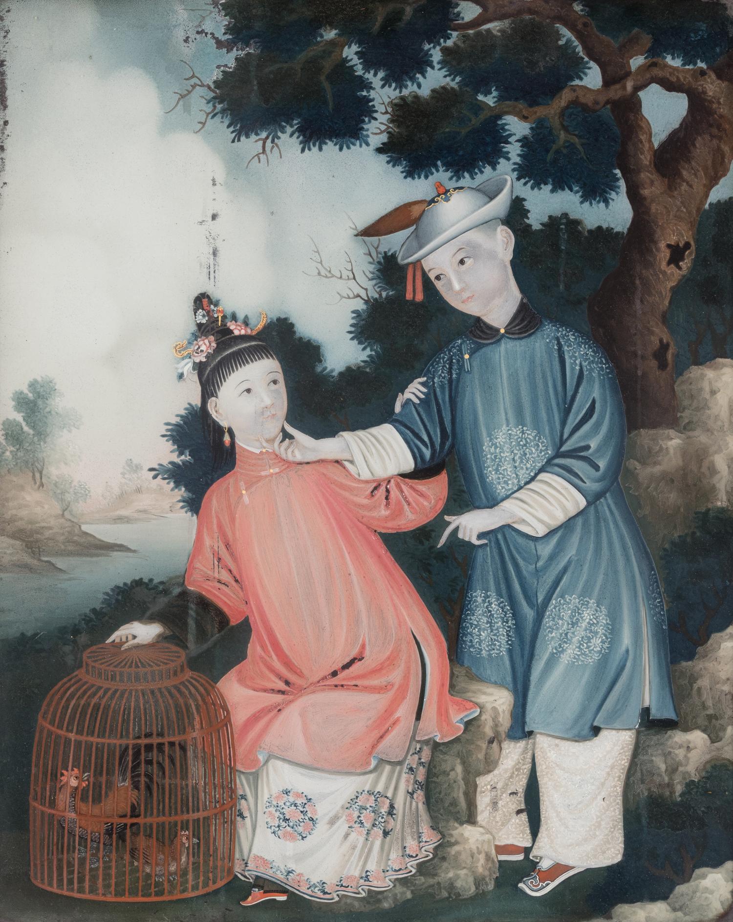 A Chinese Export Reverse Glass Painting, 19th Century — 清晚期 外銷鏡面玻璃畫