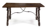 A Spanish Baroque Walnut Trestle Table Height 31 1/8 x width 60 1/2 x depth 33 3/8 inches. — 17TH CENTURY WITH LATER ELEMENTS