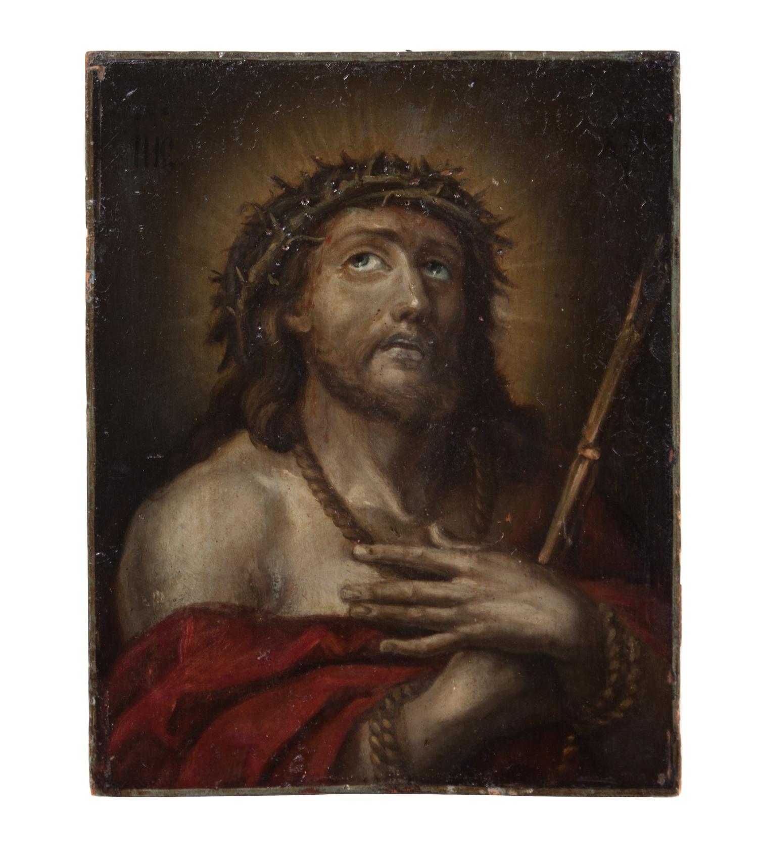 An Eastern European Painted Icon 9 3/4 x 7 3/4 inches.