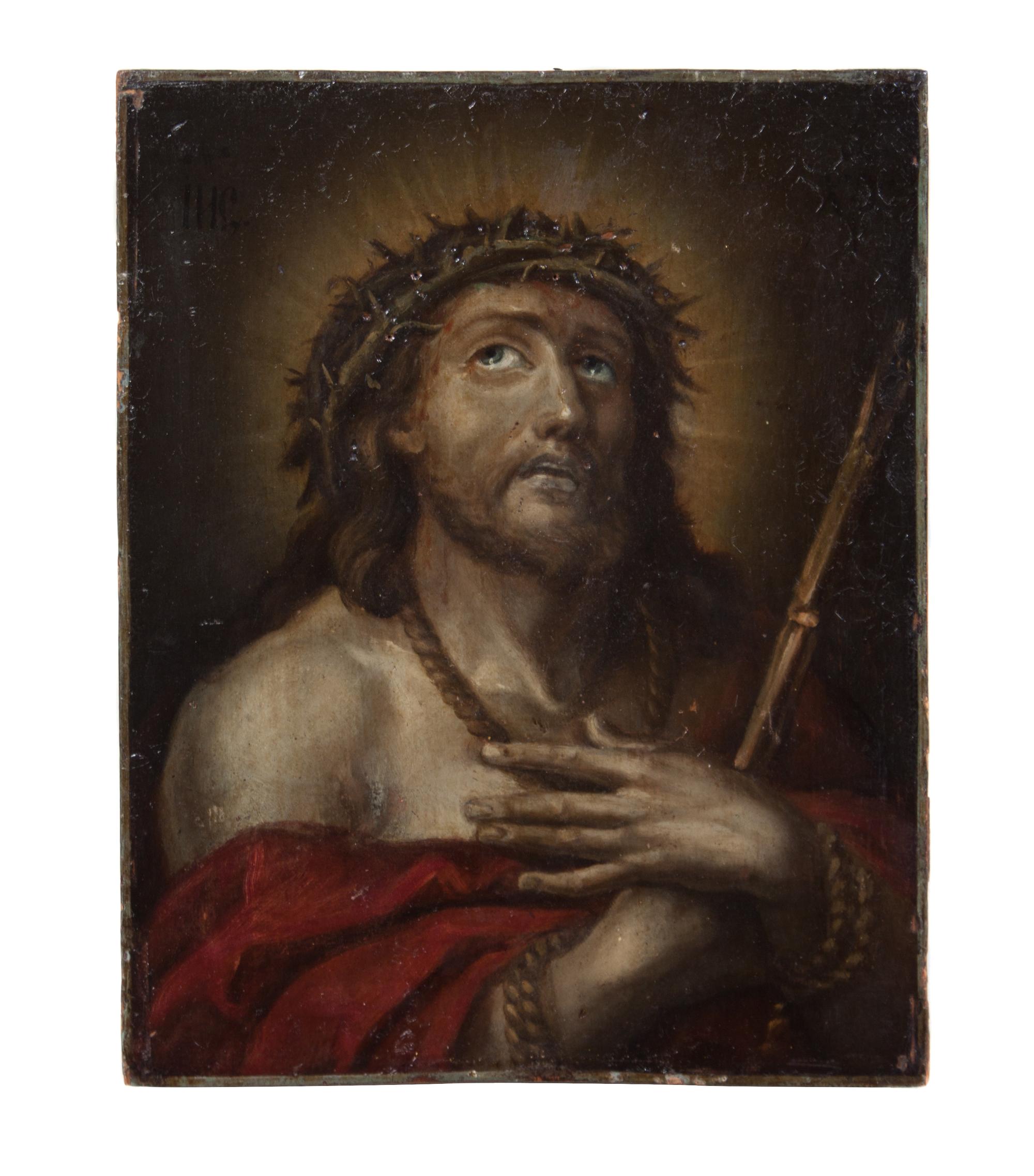 An Eastern European Painted Icon 9 3/4 x 7 3/4 inches.