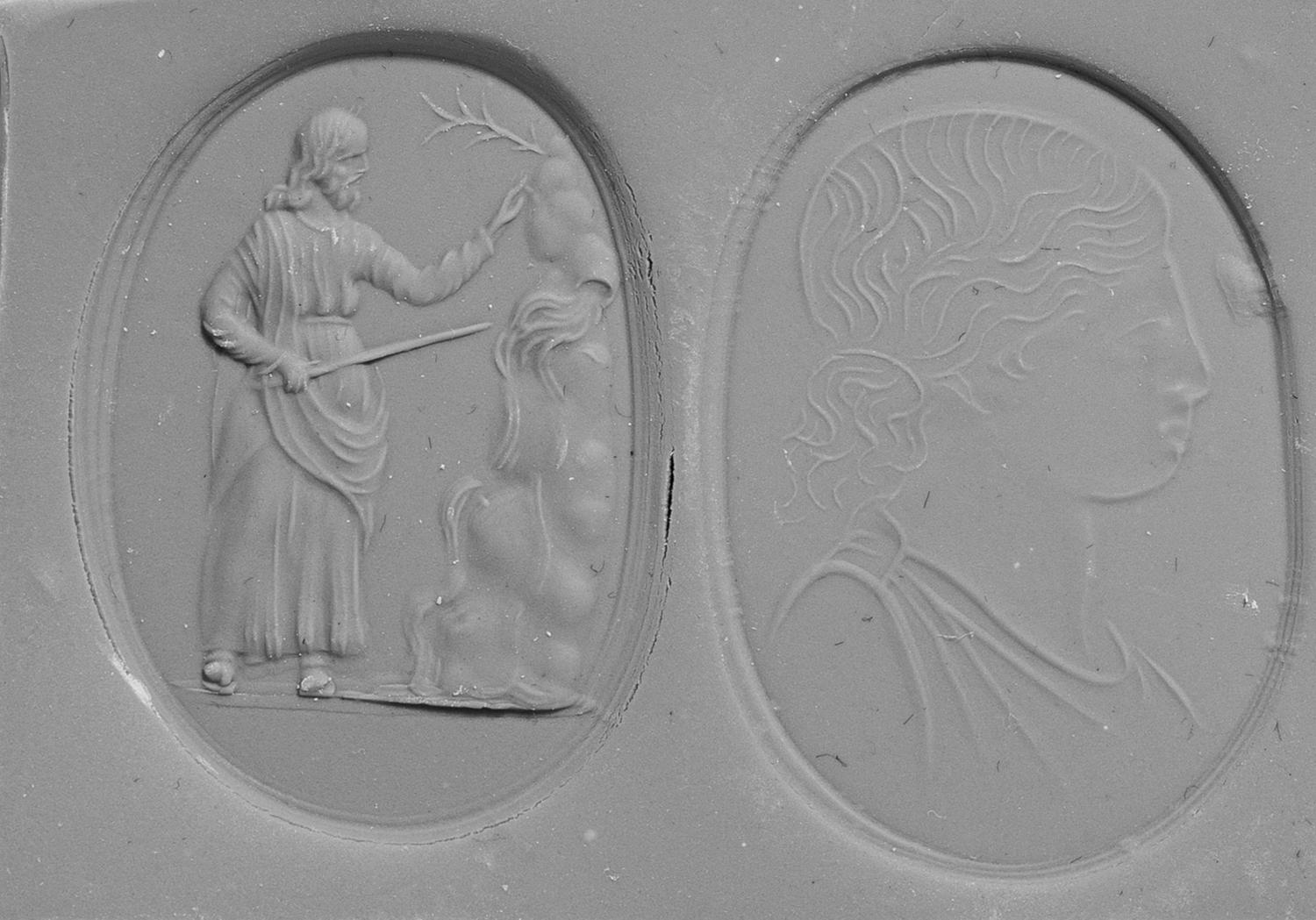 A Two-Sided Agate Intaglio with a Female Portrait Head and a Biblical Scene