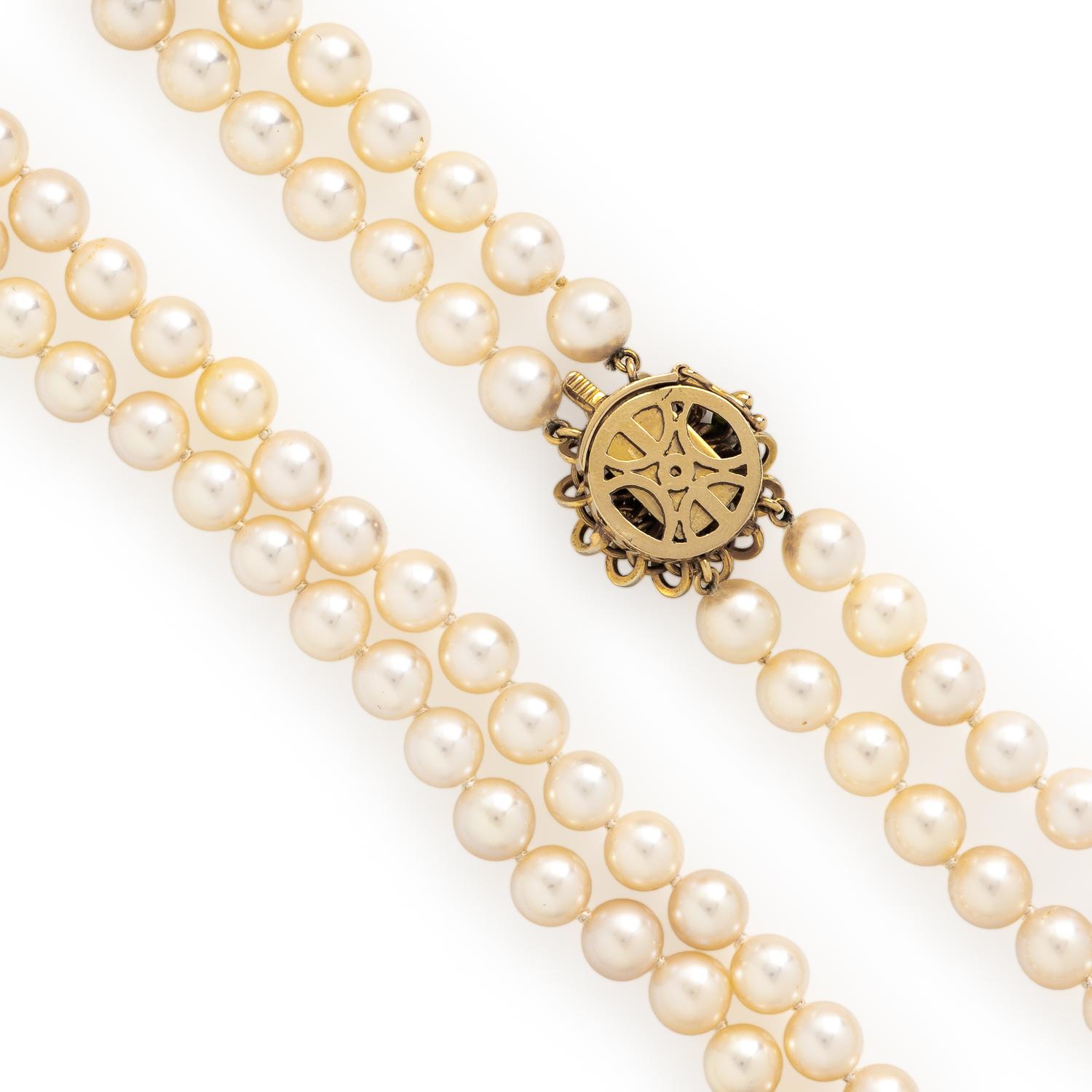 Cultured Pearl, Diamond, and Yellow Gold Necklace