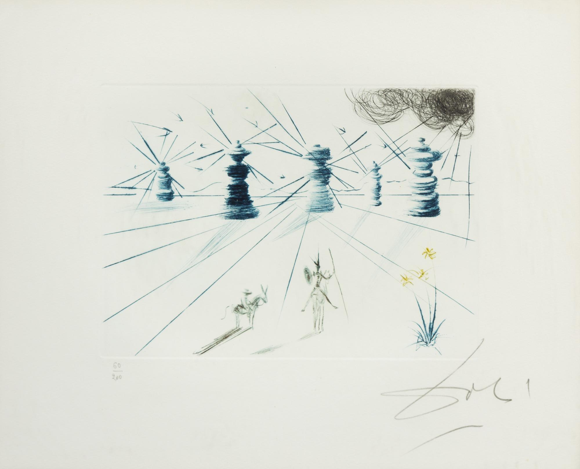 Salvador Dalí, (Spanish, 1904-1989), Don Quichotte et les moulins à vent, 1969