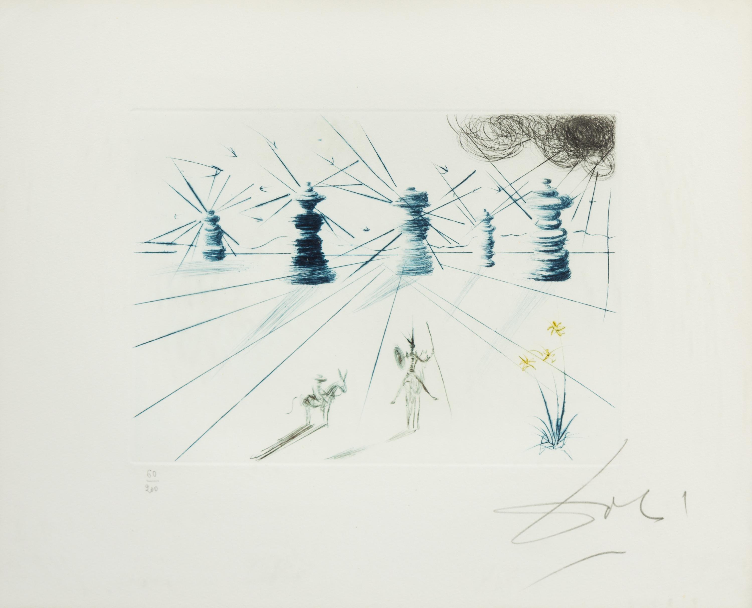 Salvador Dalí, (Spanish, 1904-1989), Don Quichotte et les moulins à vent, 1969