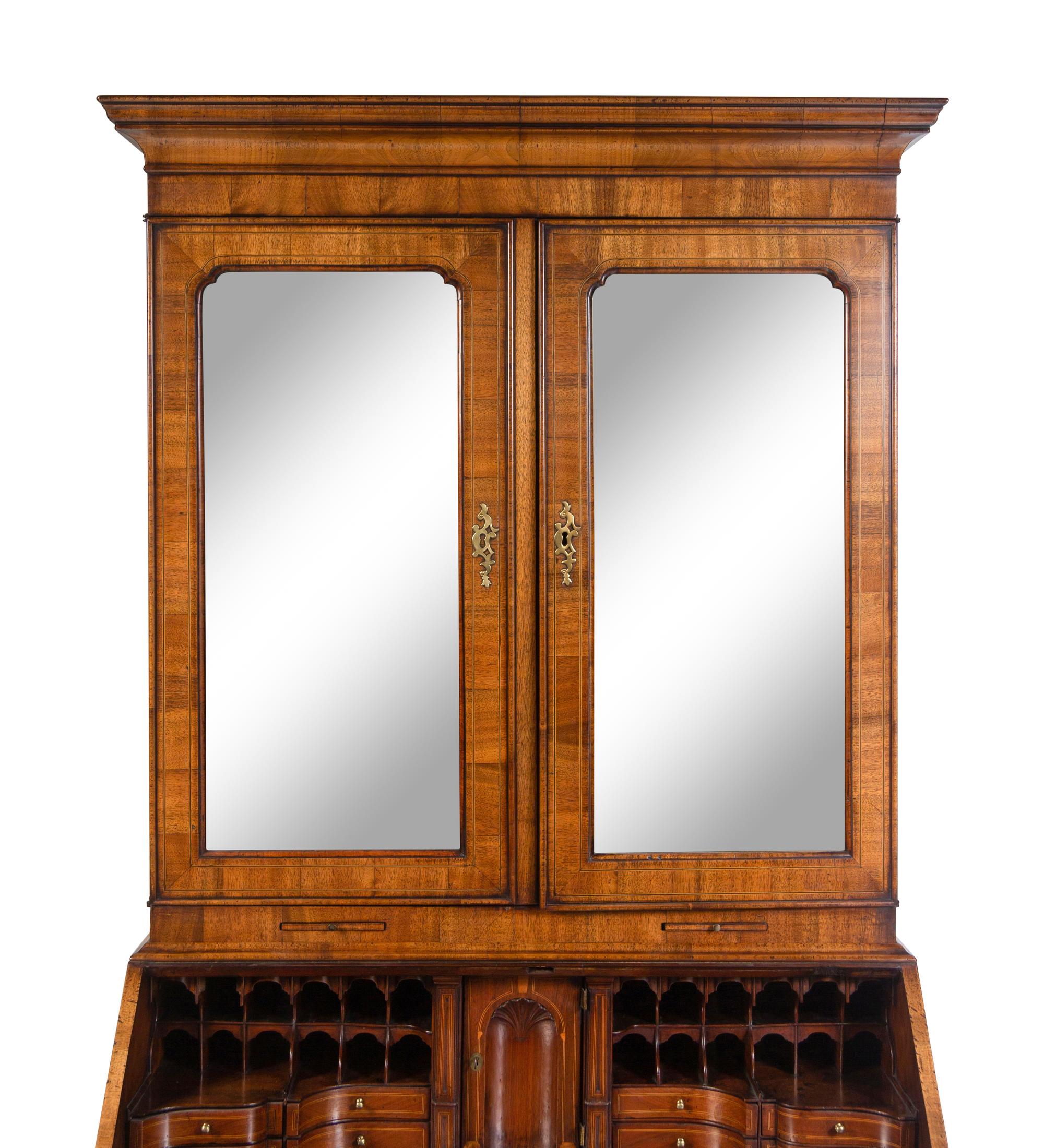 A George II Burl Walnut Secretary Bookcase