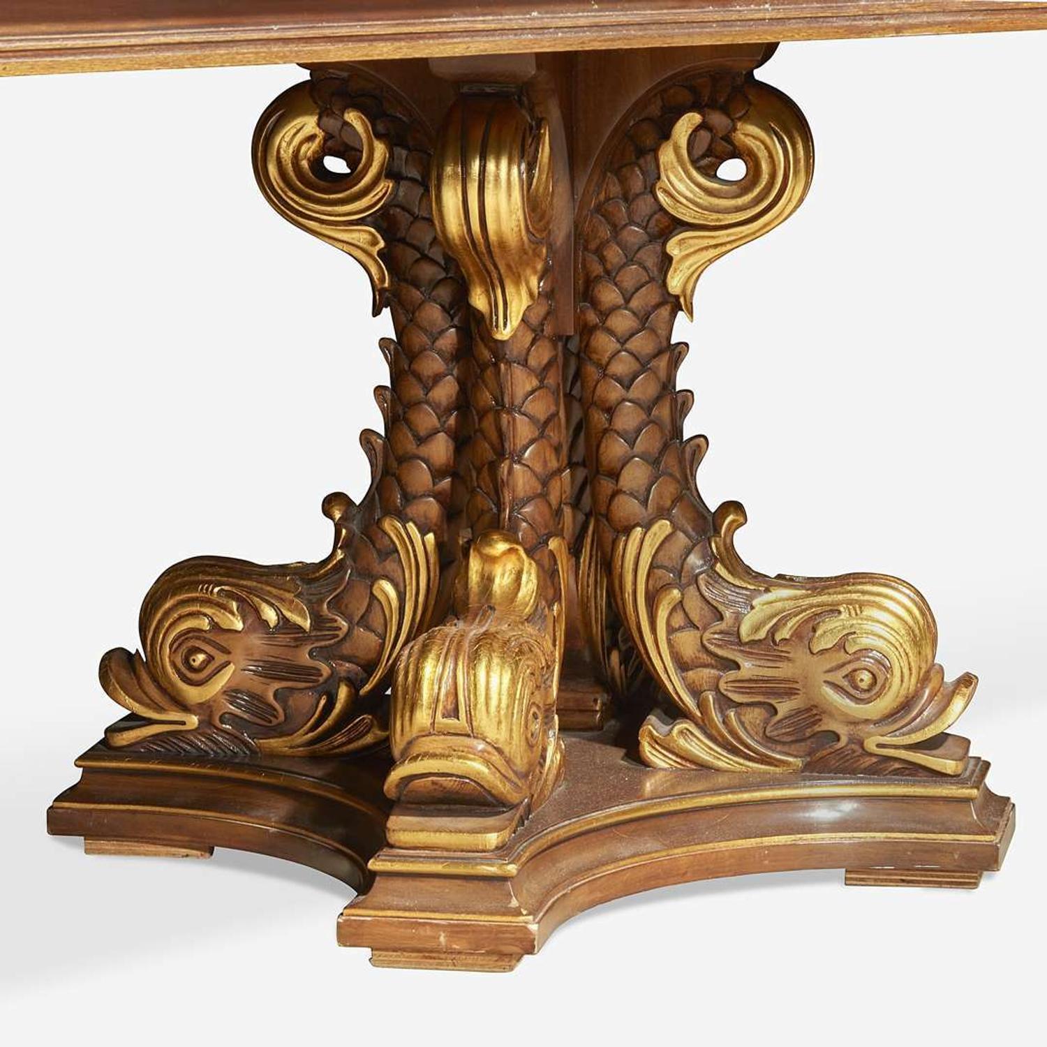 A Large Walnut Three-Pedestal Dining Table 20th century